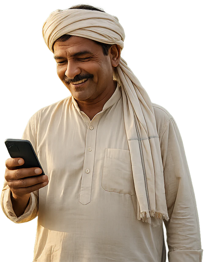 Farmer using phone in field